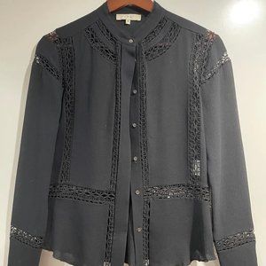 Iro Black Lace Cutout Long Sleeve Button Down - image 1